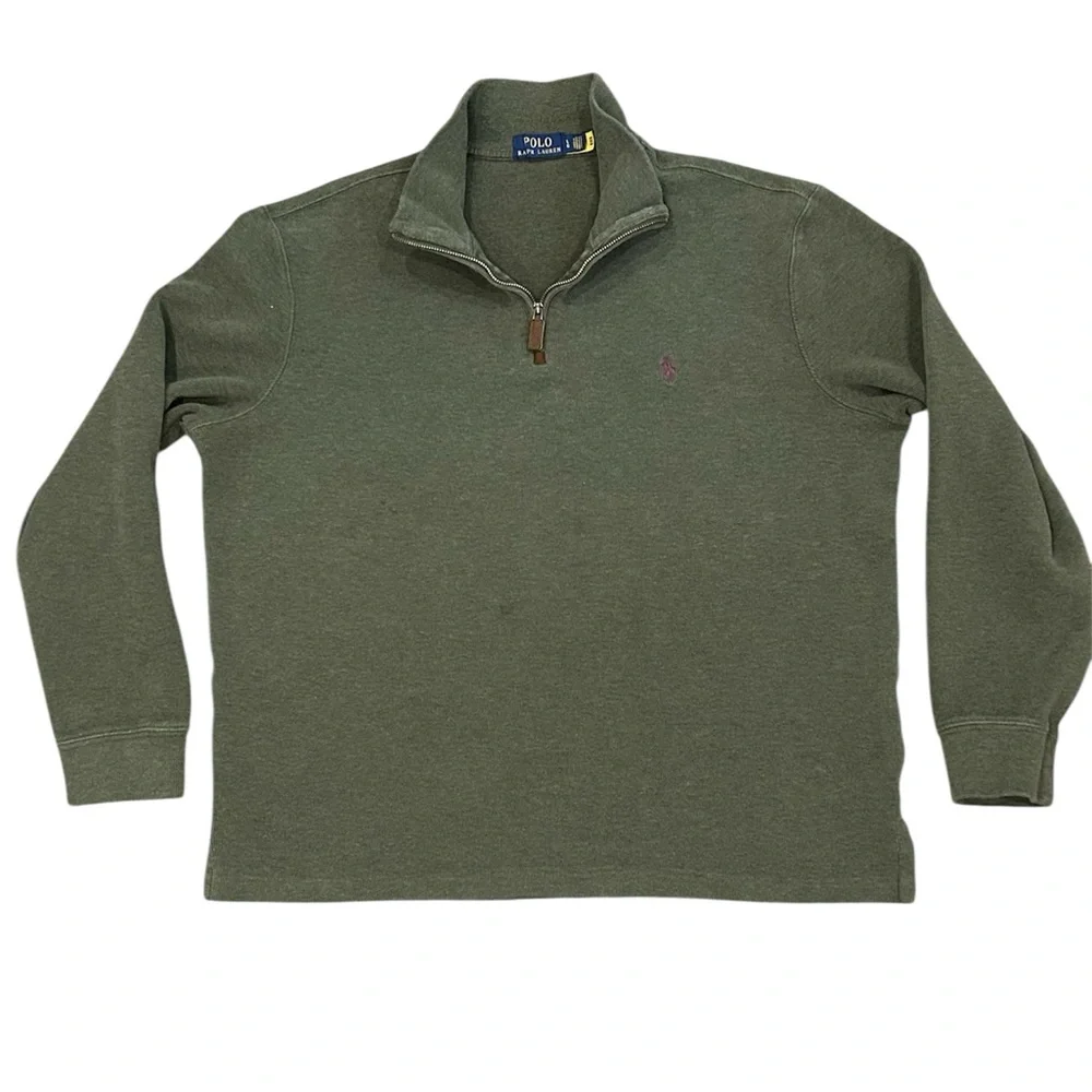 Polo Ralph Lauren 100% Cotton Olive Green Quarter Zip Pullover Purple Pony L